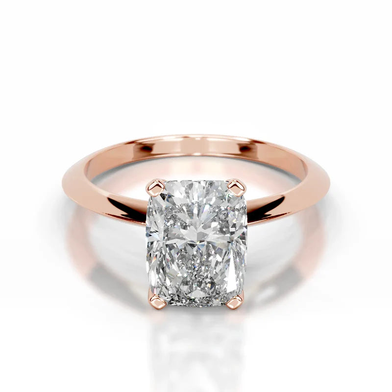 Rose :: Celestara elongated cushion solitaire lab grown diamond ring minimalist engagement jewelry