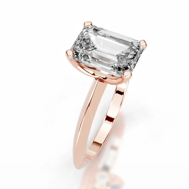 Rose :: Celestara emerald lab grown diamond ring simple elegant solitaire setting