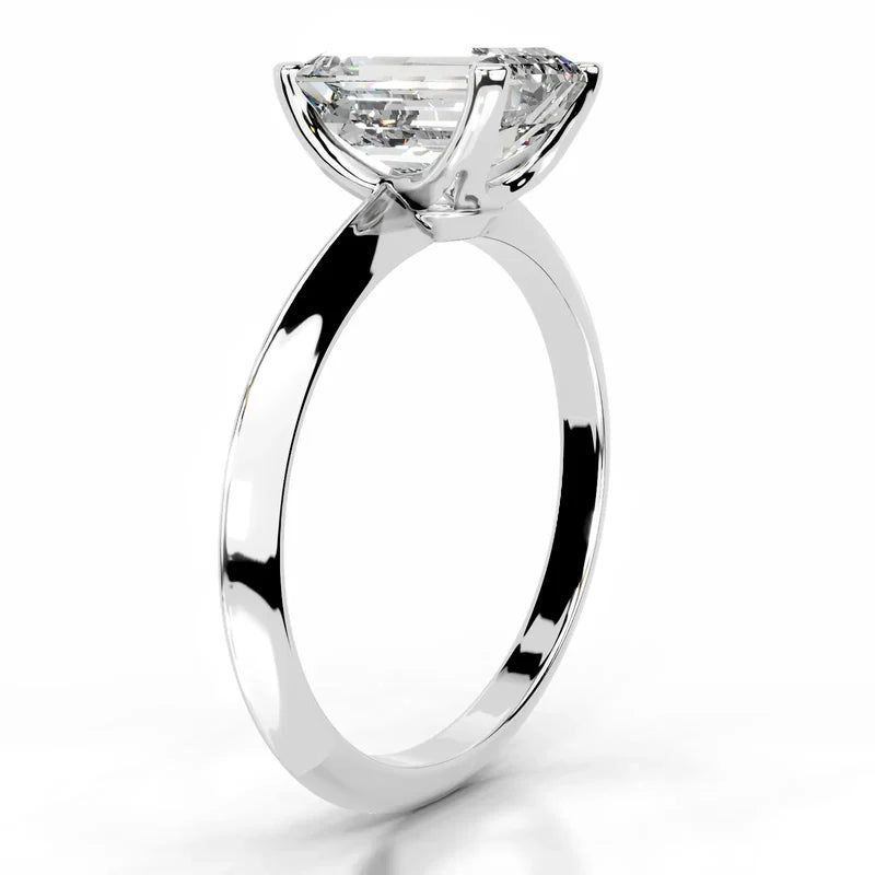 White :: Emerald cut lab diamond ring Celestara solitaire IGI certified engagement jewelry