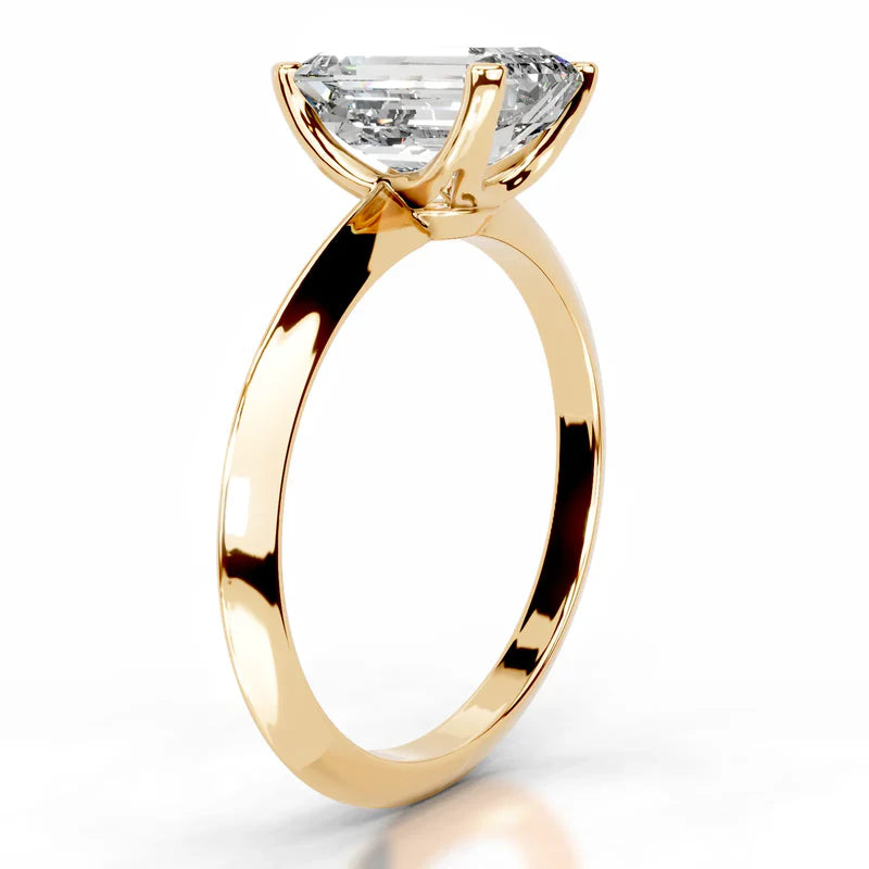 Yellow :: Minimalist emerald cut Celestara lab diamond ring elegant solitaire style