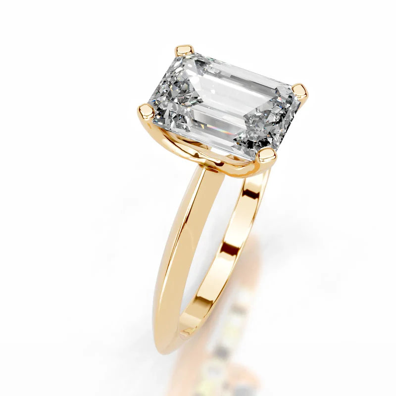 Yellow :: Emerald solitaire engagement ring Celestara lab created diamond IGI certified