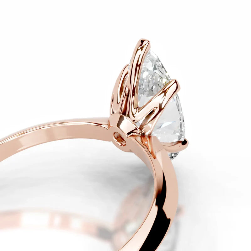 Rose :: Celestara marquise lab grown diamond ring simple elegant solitaire setting