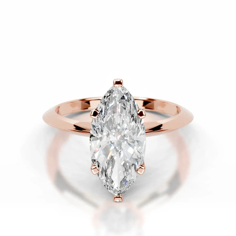 Rose :: Celestara marquise solitaire lab grown diamond ring minimalist engagement jewelry