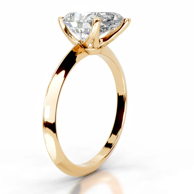 Yellow :: Minimalist pear cut Celestara lab diamond ring elegant solitaire style