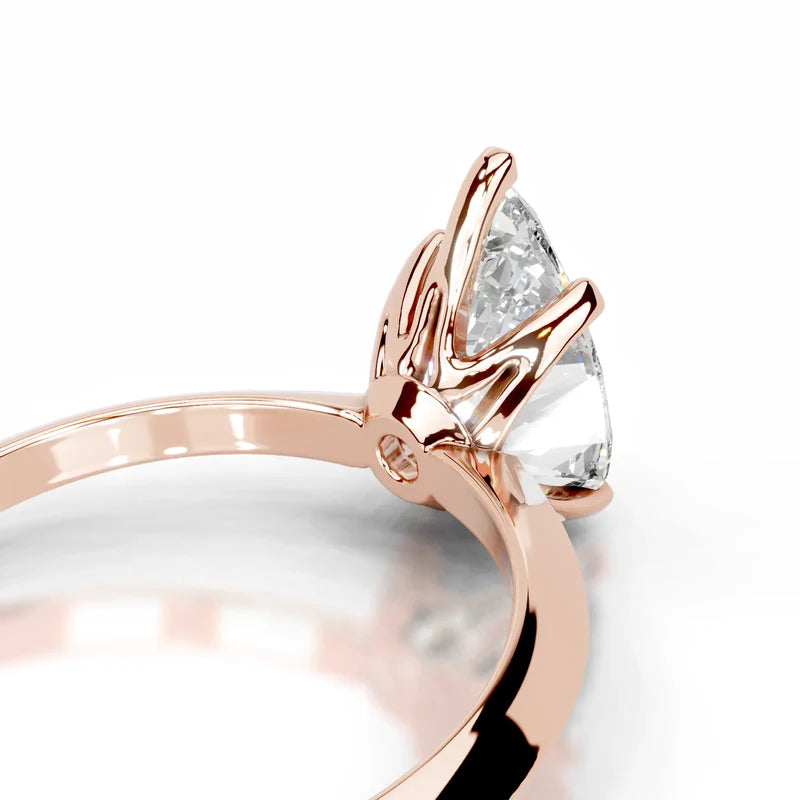 Rose :: Celestara pear lab grown diamond ring simple elegant solitaire setting