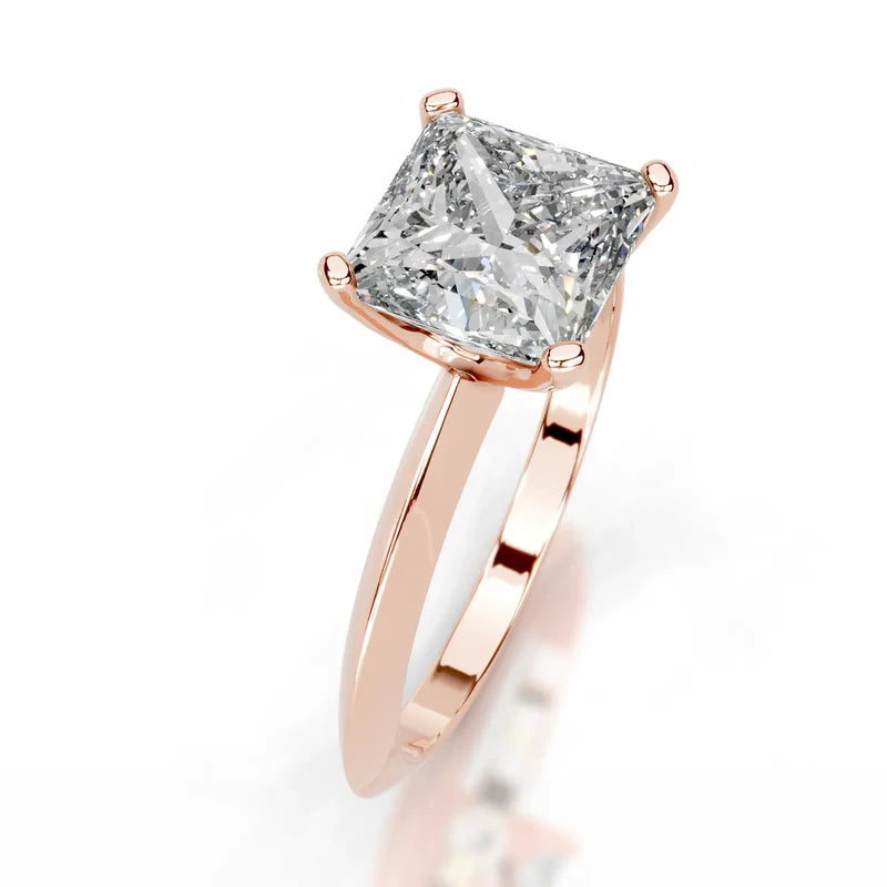 Rose :: Celestara princess lab grown diamond ring simple elegant solitaire setting