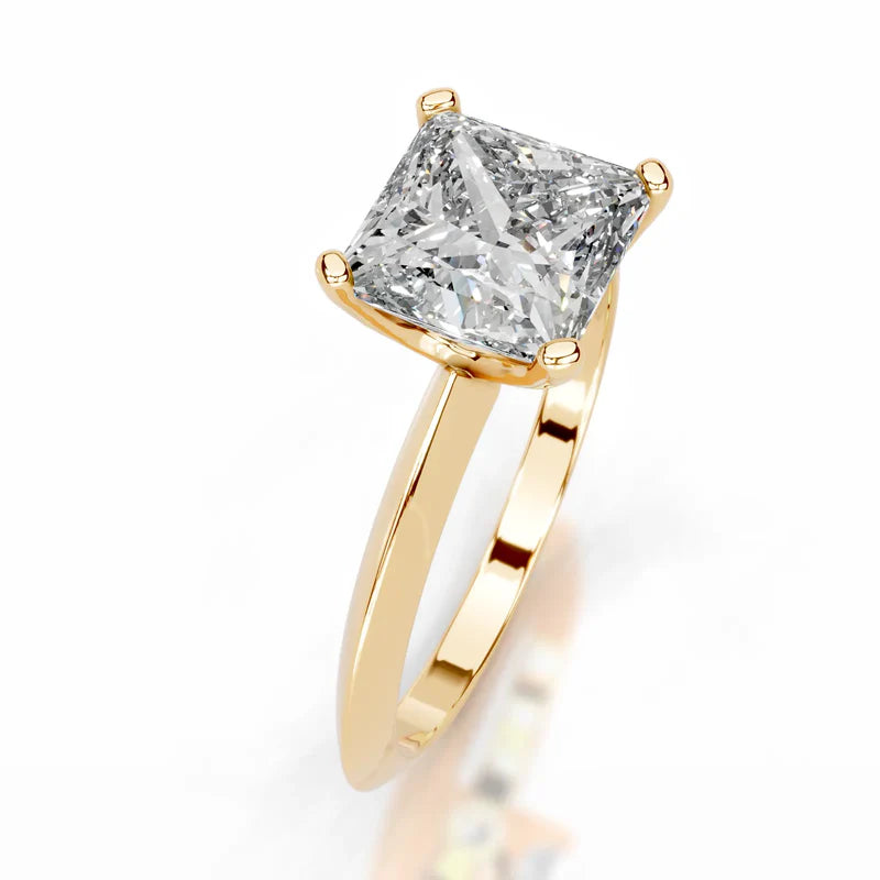 Yellow :: Princess solitaire engagement ring Celestara lab created diamond IGI certified