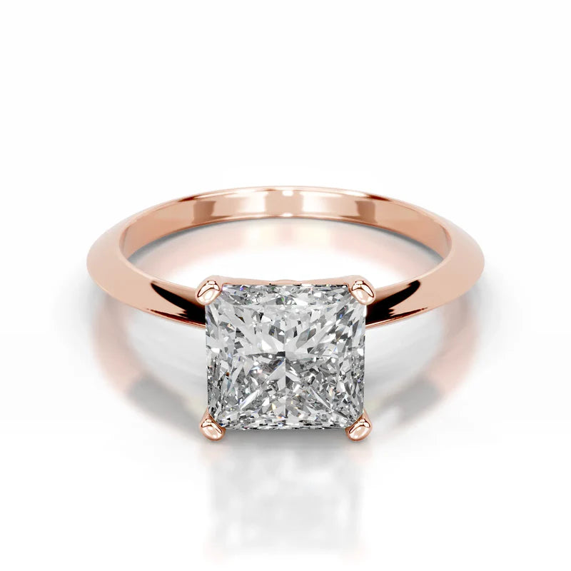 Rose :: Celestara princess solitaire lab grown diamond ring minimalist engagement jewelry