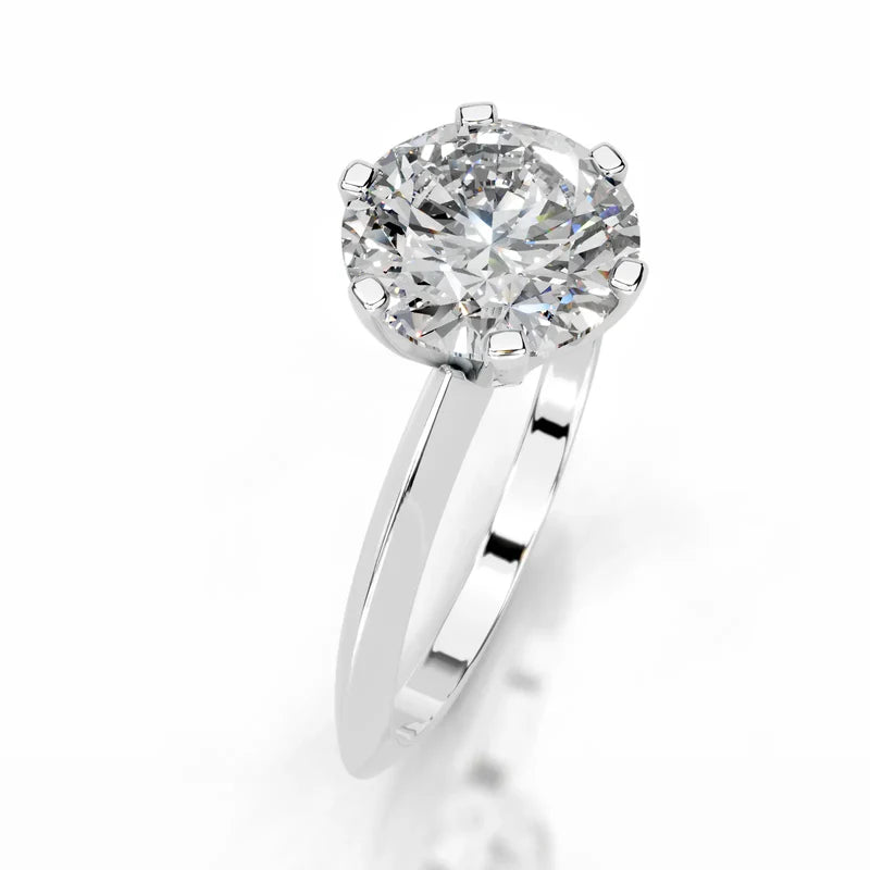 White :: Round cut lab grown diamond engagement ring E VS1 premium solitaire