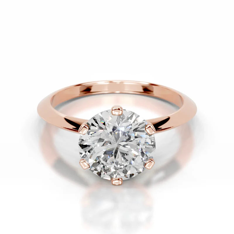 Rose :: Round solitaire lab grown diamond ring E color VS1 clarity fine jewelry