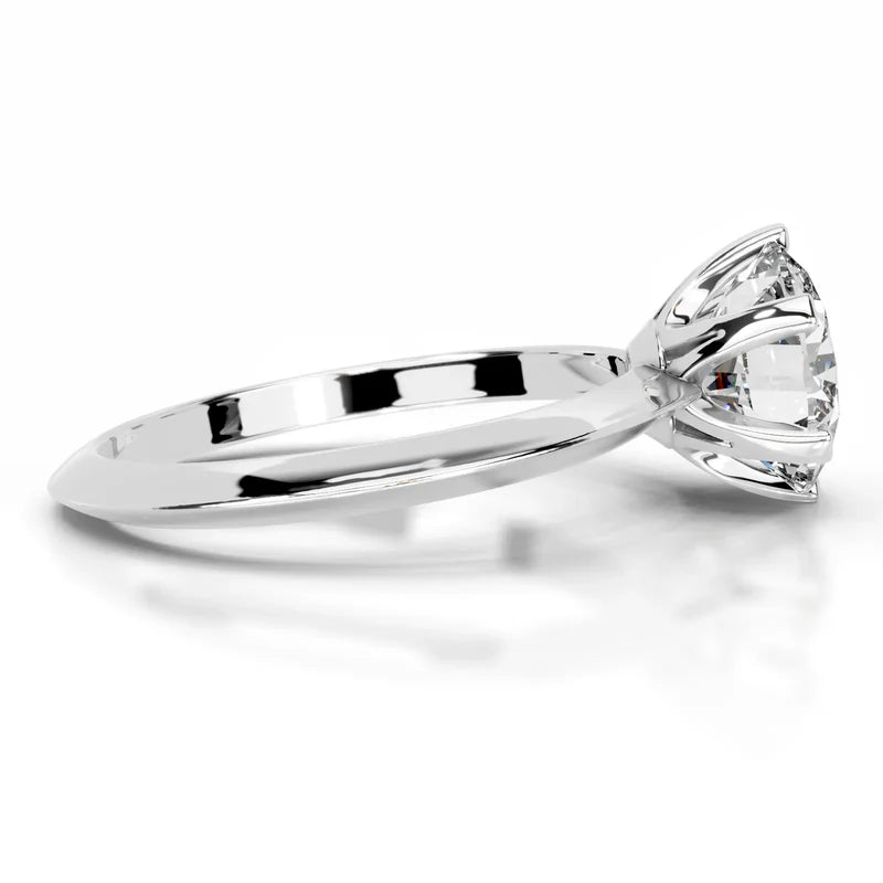 White :: Round cut lab grown diamond engagement ring E VS1 premium solitaire