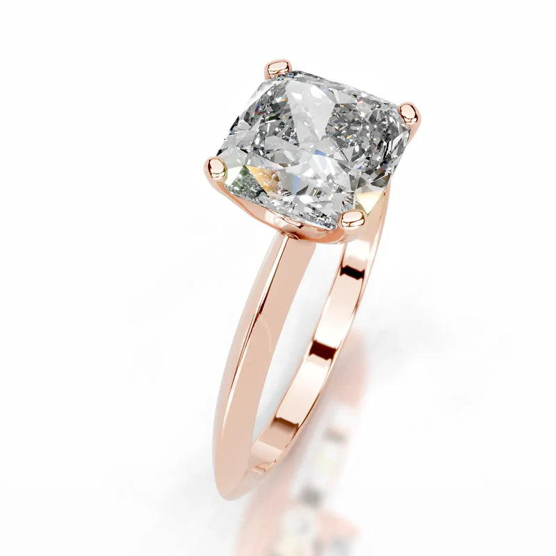 Rose :: Celestara square cushion lab grown diamond ring simple elegant solitaire setting
