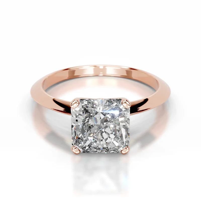 Rose :: Celestara square radiant solitaire lab grown diamond ring minimalist engagement jewelry