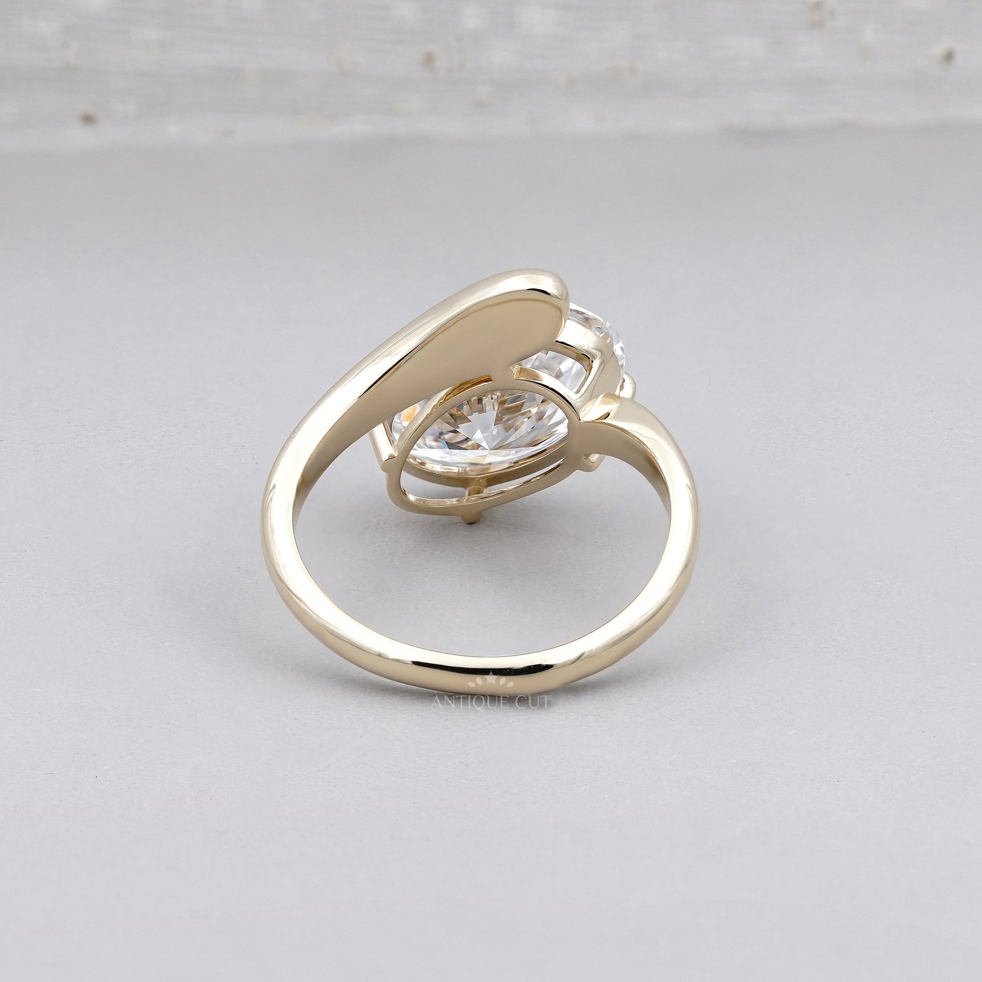 3.50ct Oval Cut Diamond Engagement Ring | Modern Bypass Setting in 14K Yellow Gold | Unique Solitaire Ring | Antique Cut Fine Jewelry