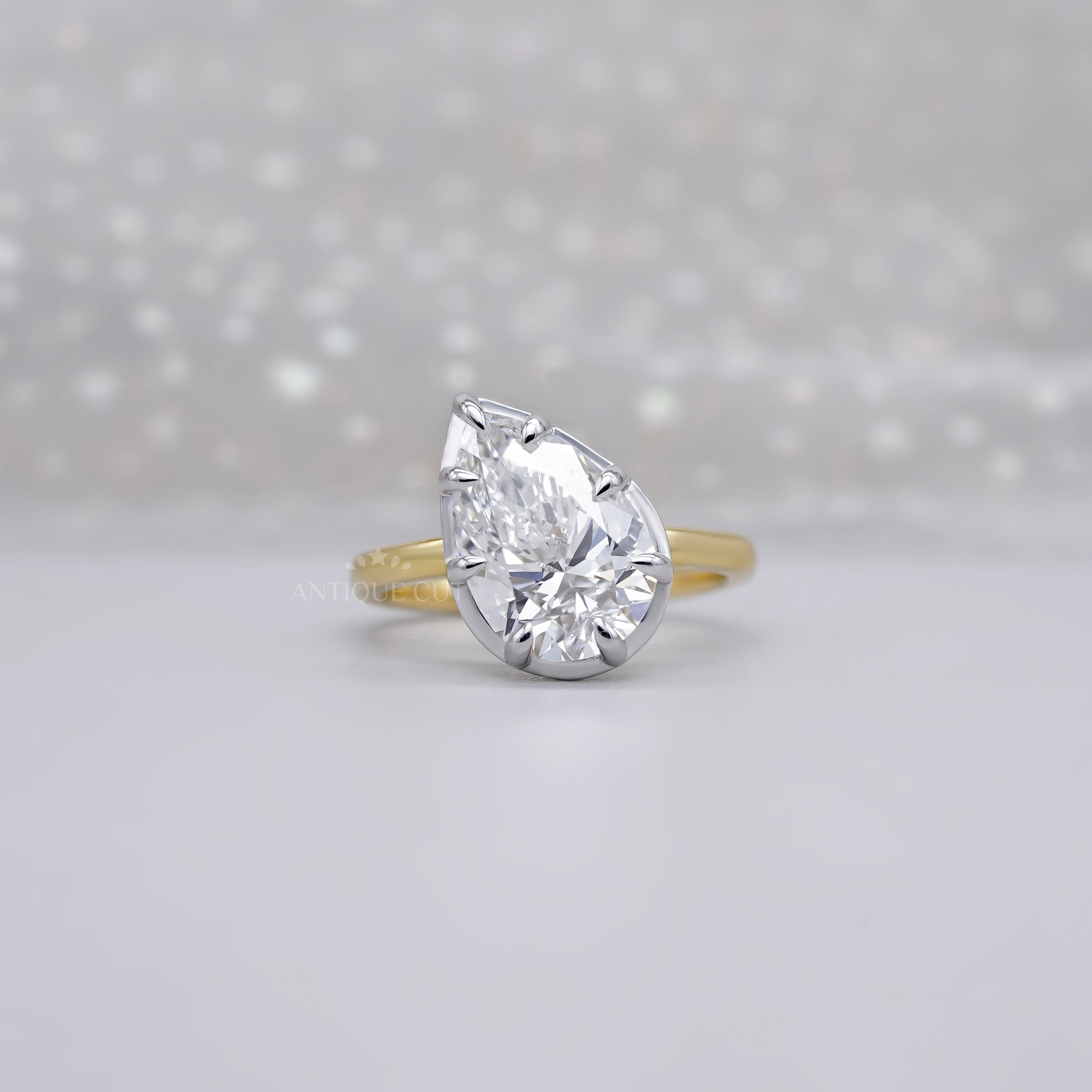 Pear 3.10ct Lab Grown Diamond Solitaire Ring | IGI Certified | Yellow Gold | VVS–VS Clarity