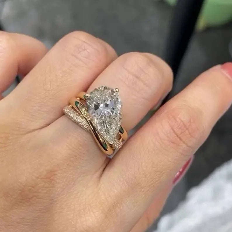 Pear 5.50tcw Lab Diamond Ring | Twisted Band | IGI Certified | D-E-F | VVS–VS Clarity