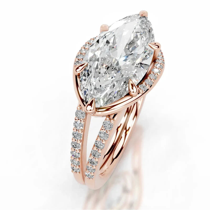 Rose :: Zenvira marquise lab grown diamond ring with halo setting modern design