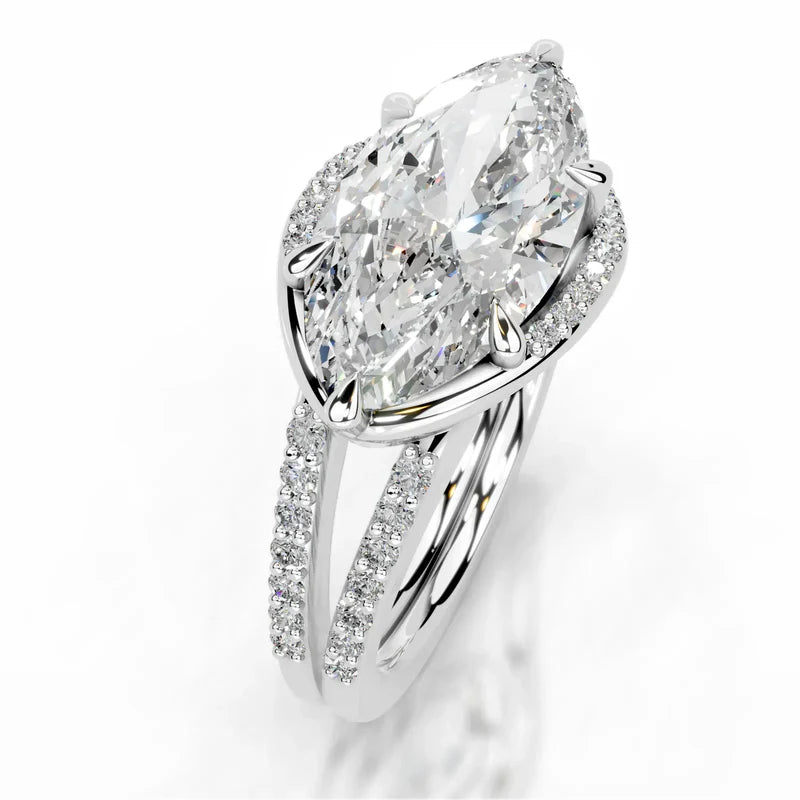 White :: IGI certified Zenvira marquise lab grown diamond ring halo setting design