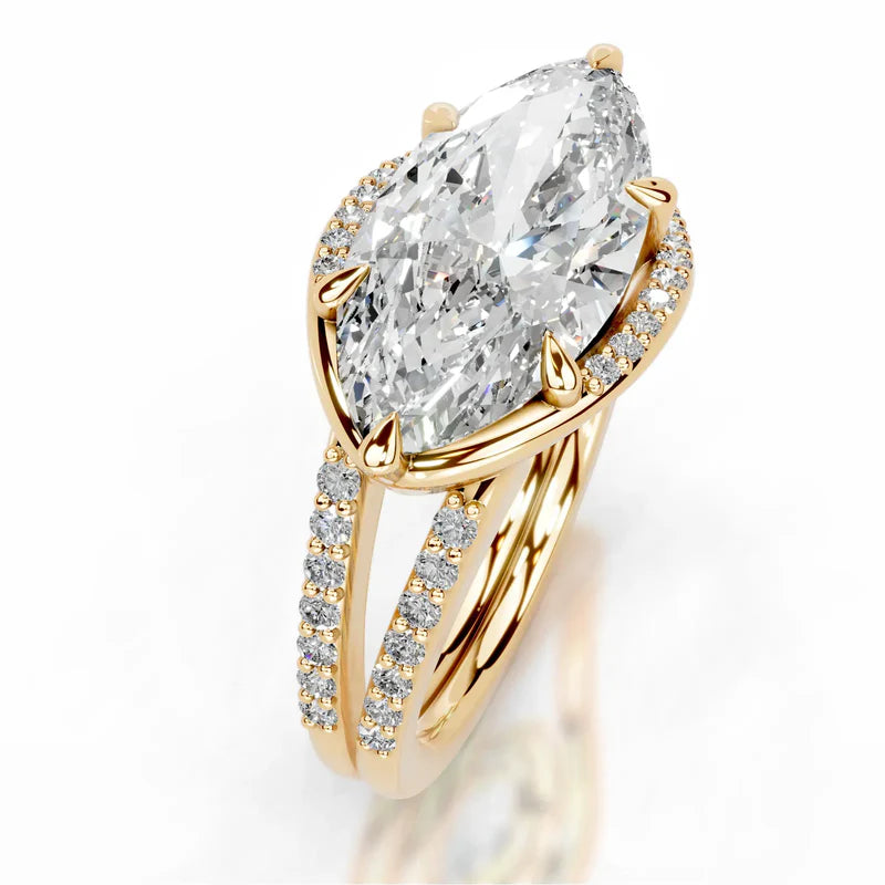 Yellow :: Marquise halo engagement ring Zenvira lab created diamond IGI certified