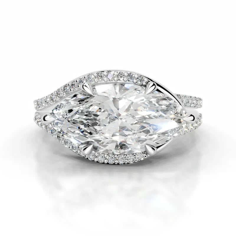 White :: Zenvira marquise halo lab grown diamond engagement ring IGI certified