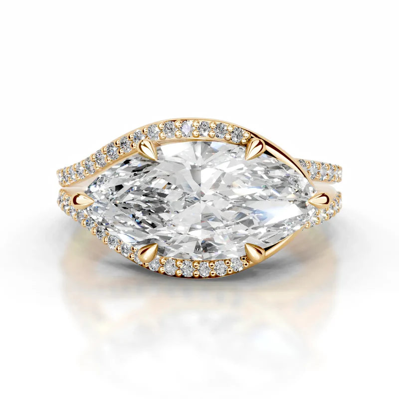 Yellow :: Sparkling marquise halo lab diamond ring Zenvira elegant engagement design