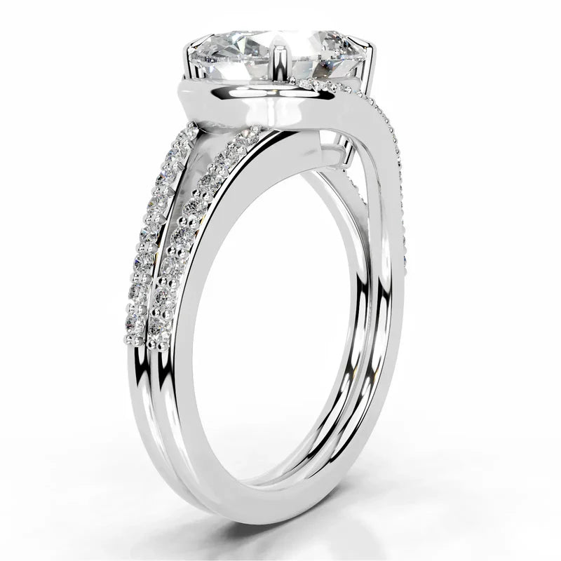White :: IGI certified Zenvira oval lab grown diamond ring halo setting design