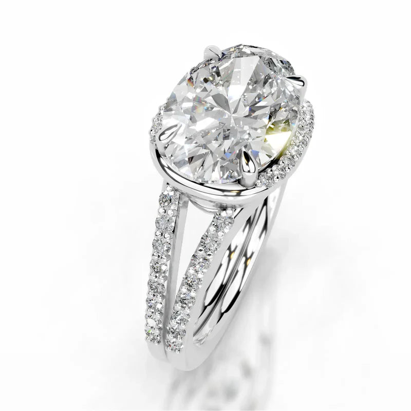 White :: IGI certified Zenvira oval lab grown diamond ring halo setting design
