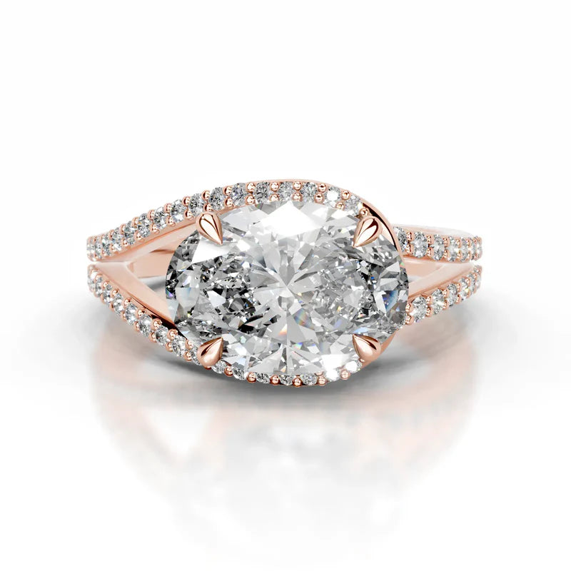 Rose :: Oval cut halo lab diamond ring Zenvira IGI certified bridal jewelry