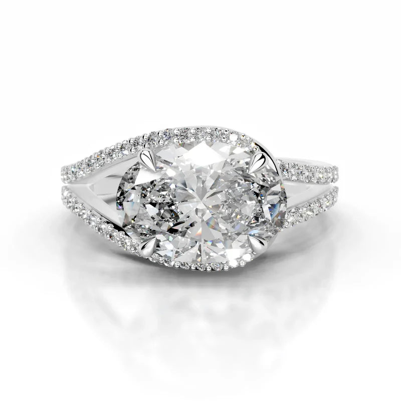 White :: Zenvira oval halo lab grown diamond engagement ring IGI certified