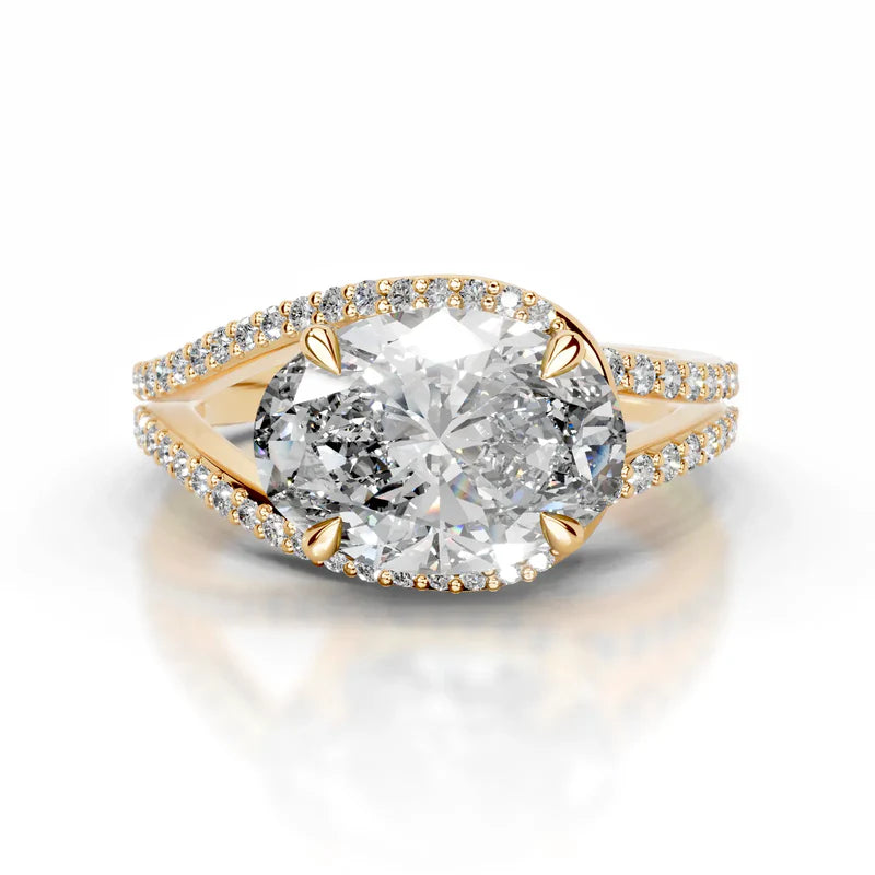 Yellow :: Zenvira oval lab grown diamond ring halo setting brilliant sparkle