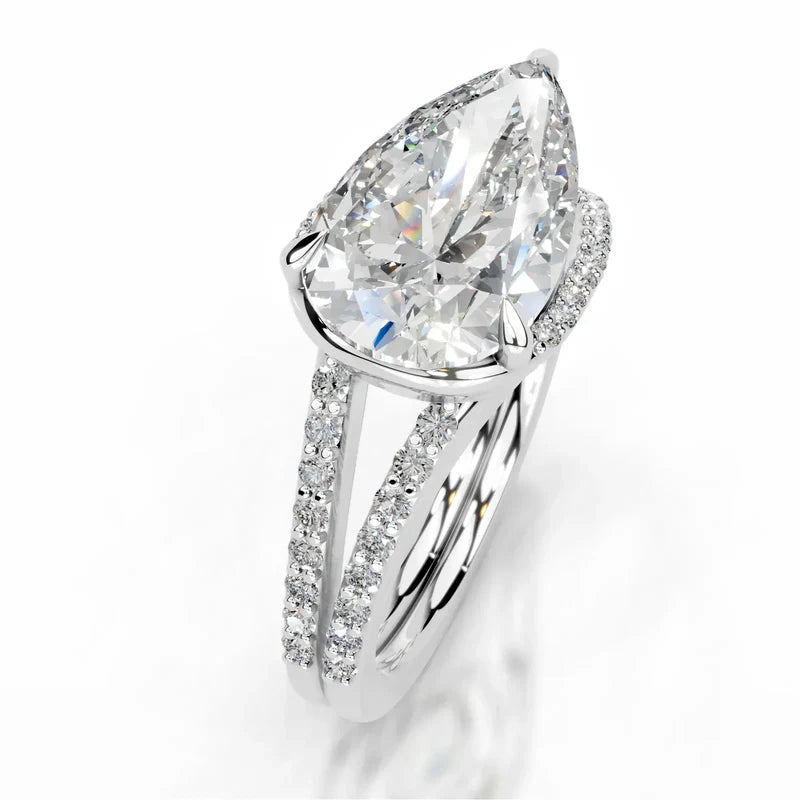 White :: Zenvira pear lab grown diamond engagement ring with halo side stones