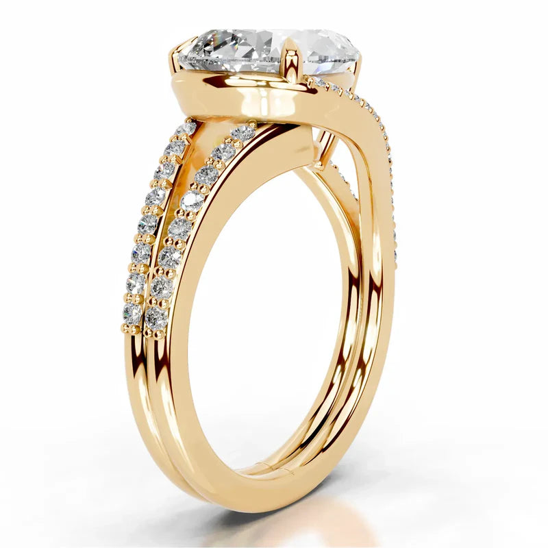 Yellow :: Zenvira pear lab grown diamond ring halo setting brilliant sparkle