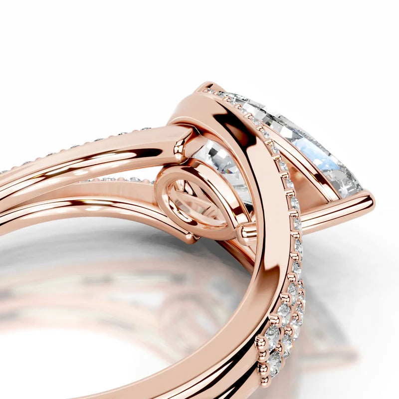 Rose :: Zenvira pear lab grown diamond ring with halo setting modern design