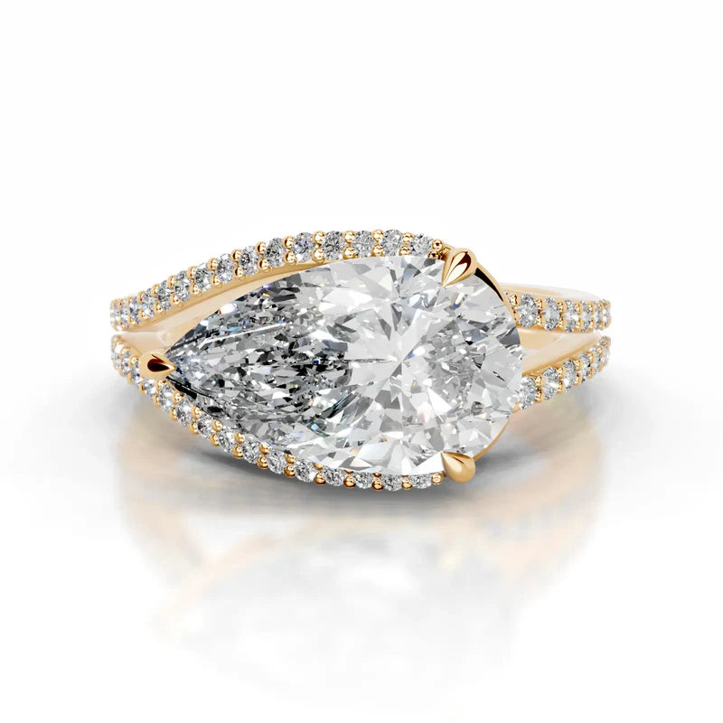 Yellow :: Sparkling pear halo lab diamond ring Zenvira elegant engagement design