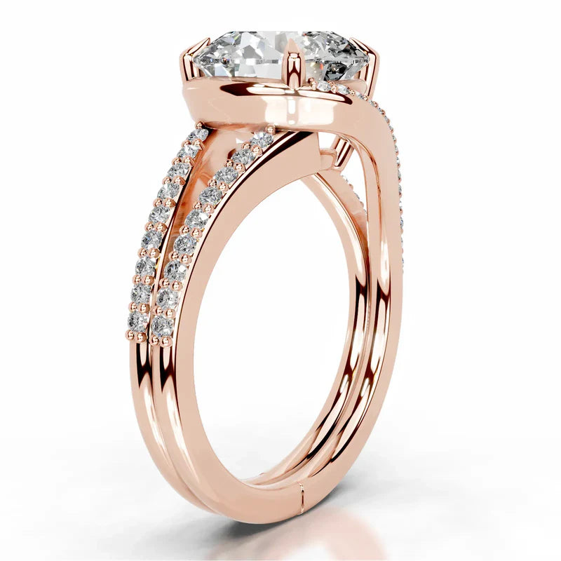 Rose :: Round brilliant halo lab diamond ring Zenvira IGI certified bridal jewelry