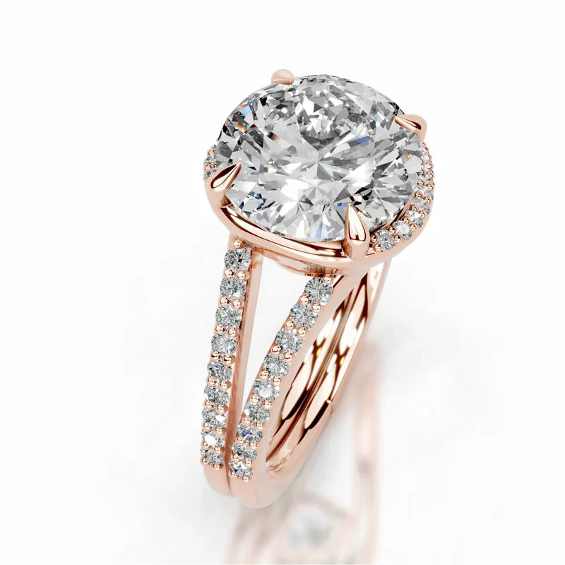 Rose :: Zenvira round lab grown diamond ring with halo setting modern design