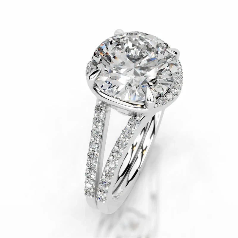 White :: Round halo lab diamond ring Zenvira IGI certified engagement jewelry