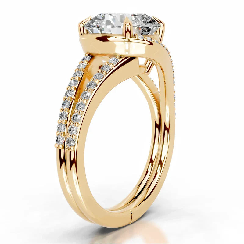 Yellow :: Zenvira round lab grown diamond ring halo setting brilliant sparkle