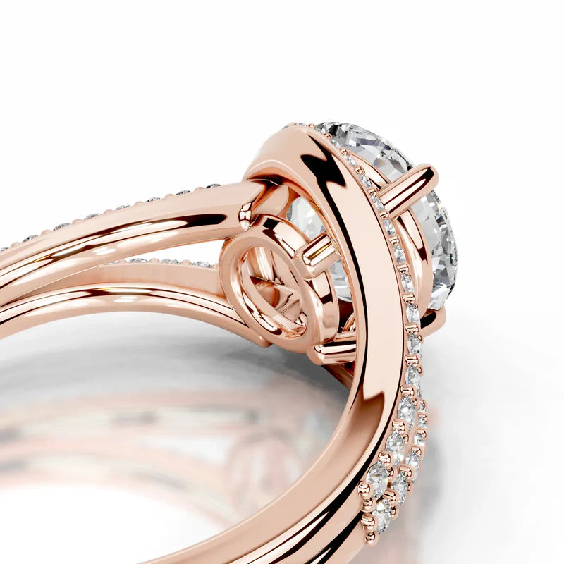 Rose :: Zenvira round halo lab grown diamond ring fine jewelry for proposal