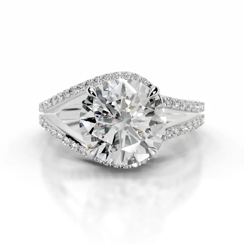 White :: Zenvira round halo lab grown diamond engagement ring IGI certified