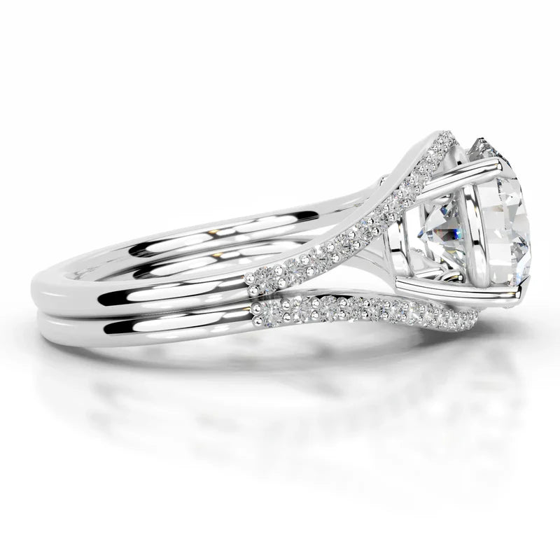 White :: Zenvira round lab grown diamond engagement ring with halo side stones