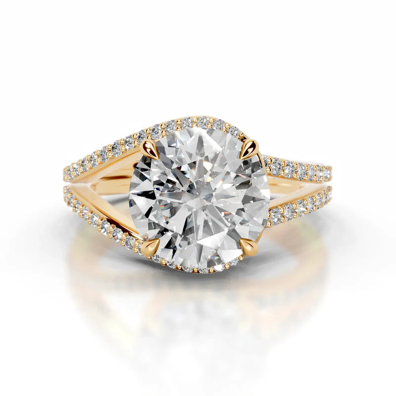 Yellow :: Sparkling round halo lab diamond ring Zenvira elegant engagement design