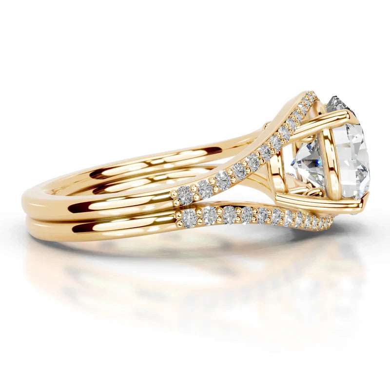 Yellow :: Zenvira round lab diamond ring with halo accent diamonds elegant style
