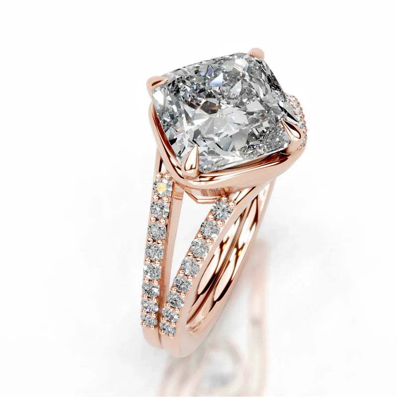 Rose :: Zenvira square cushion lab grown diamond ring halo setting modern design
