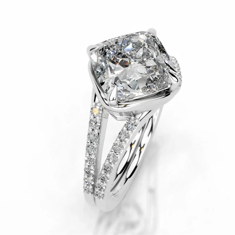 White :: Zenvira square cushion lab grown diamond engagement ring with halo diamonds