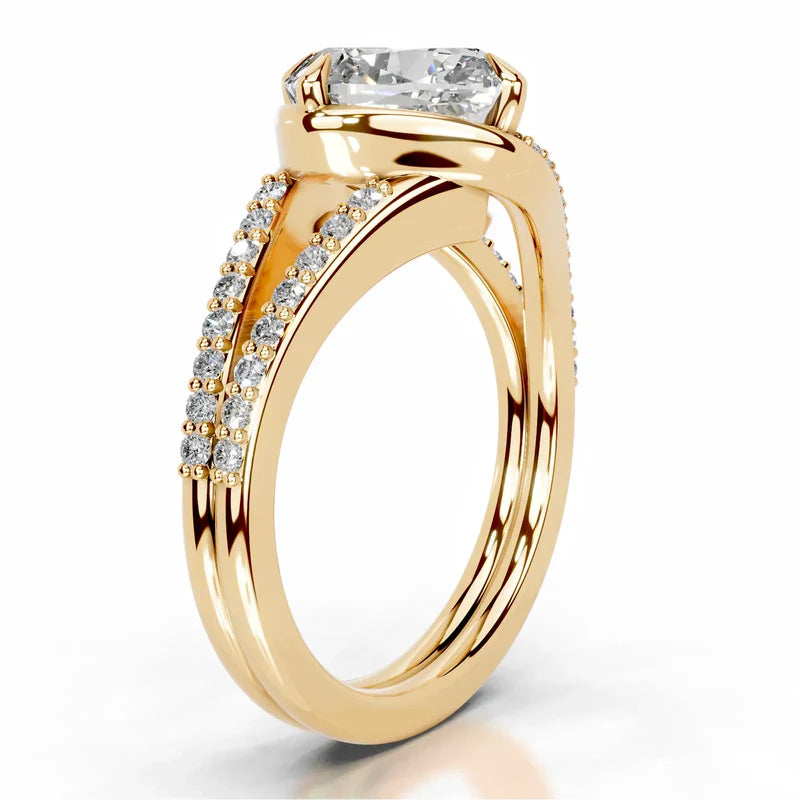 Yellow :: Zenvira square cushion lab grown diamond ring halo setting brilliant sparkle