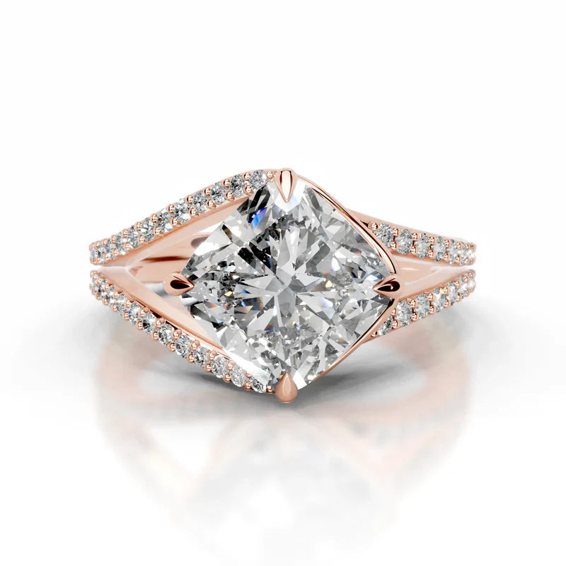 Rose :: Zenvira square cushion halo lab grown diamond ring luxury engagement jewelry