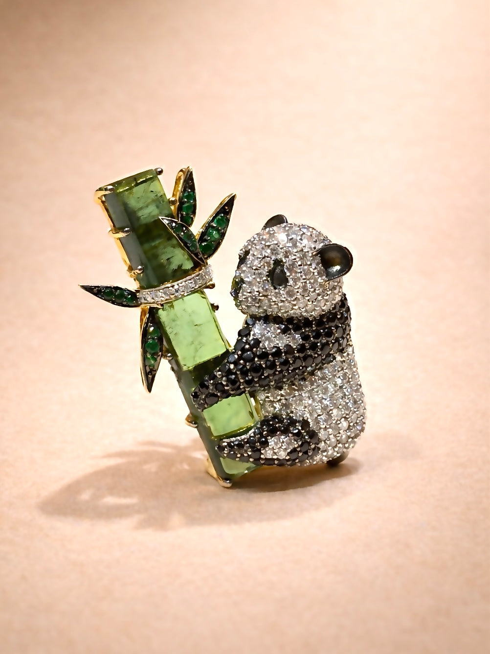 Panda Aurora Lab Grown Diamond Brooch | IGI Certified FG VVS-VS | 9KT Yellow Gold Luxury Statement Pin