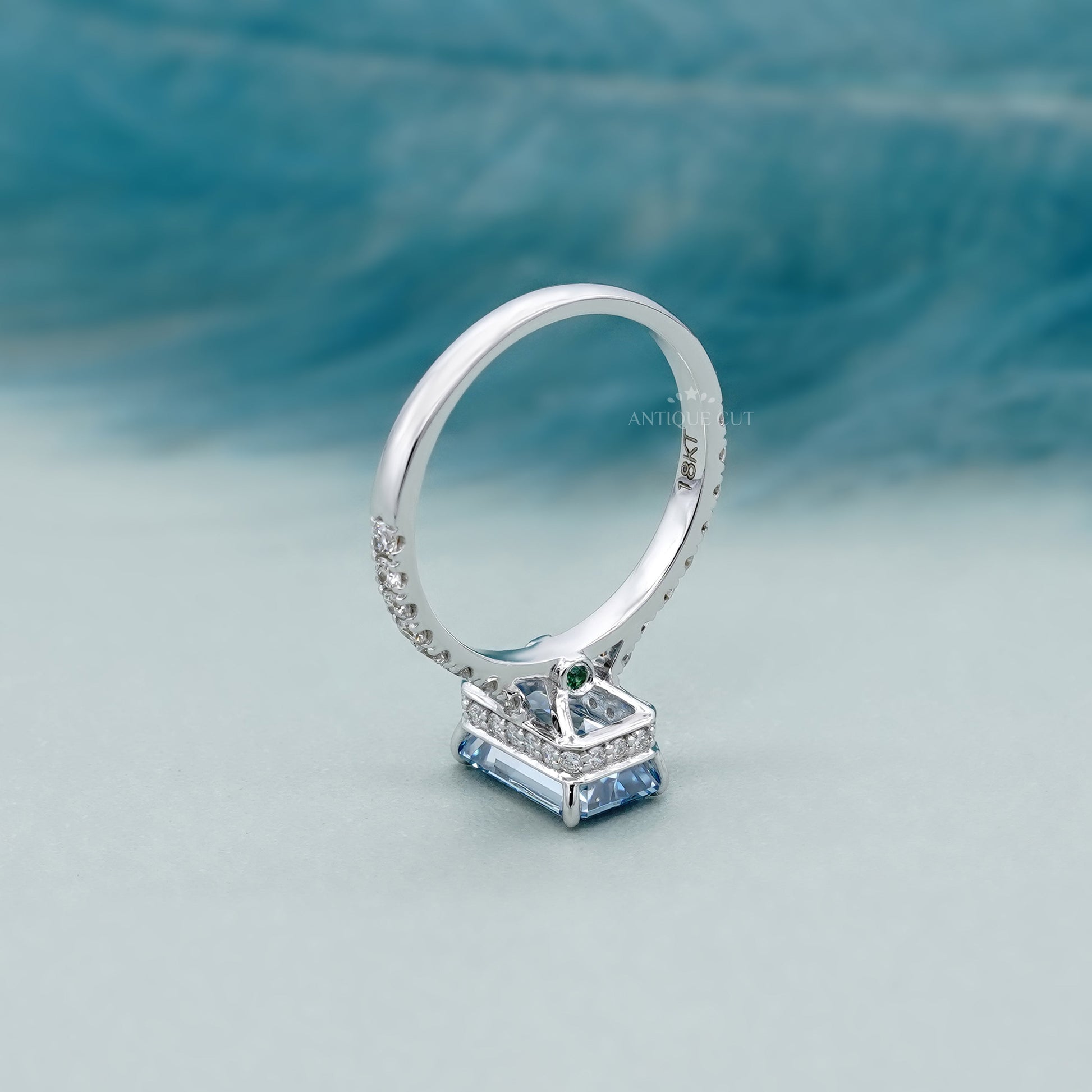 Fancy Blue 2.40tcw Emerald Cut Lab Diamond Engagement Ring | IGI Certified | White Gold Pave Setting