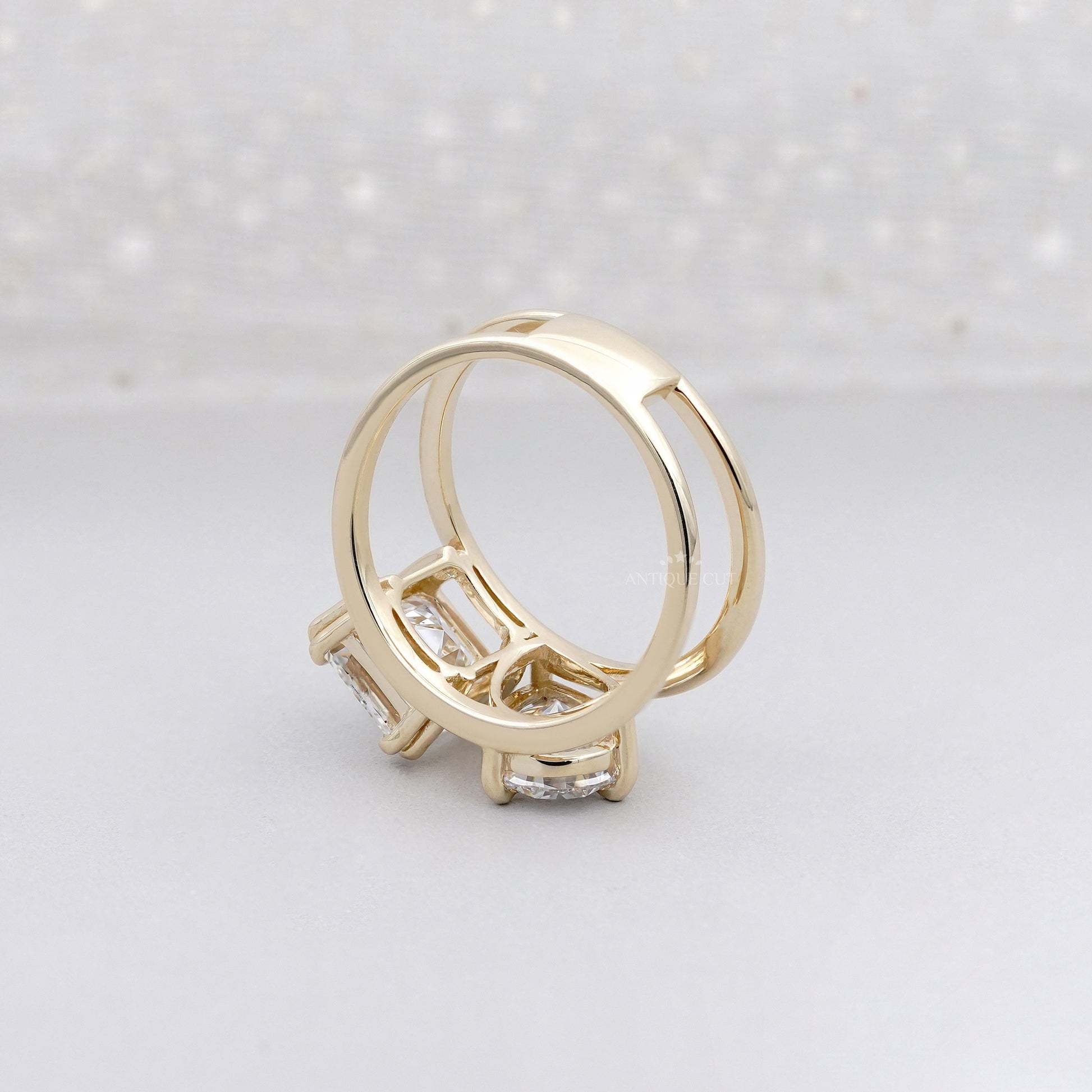 Two Stone Diamond Ring | 1.50ct Pear + 1.00ct Square Emerald Cut | Toi et Moi Engagement Ring | 14K Yellow Gold | Modern Statement Ring